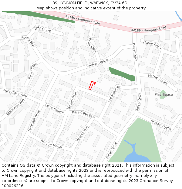 39, LYNNON FIELD, WARWICK, CV34 6DH: Location map and indicative extent of plot