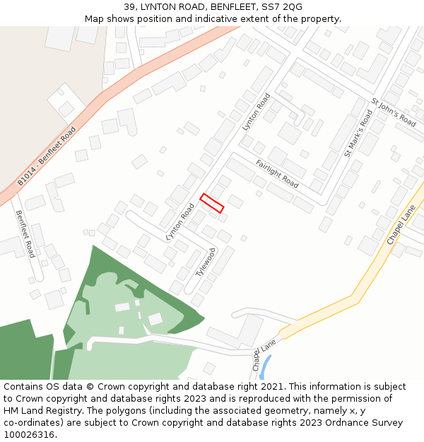39, LYNTON ROAD, BENFLEET, SS7 2QG: Location map and indicative extent of plot