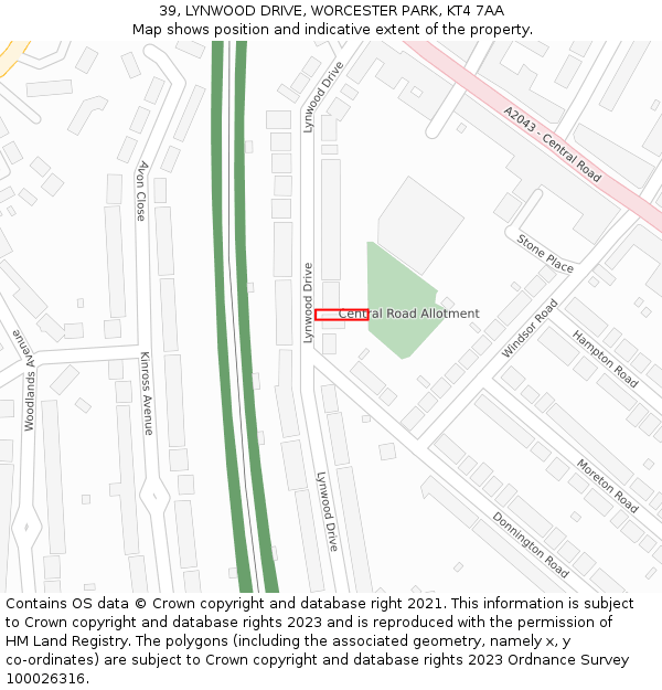39, LYNWOOD DRIVE, WORCESTER PARK, KT4 7AA: Location map and indicative extent of plot