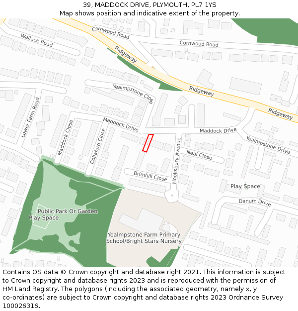 39, MADDOCK DRIVE, PLYMOUTH, PL7 1YS: Location map and indicative extent of plot