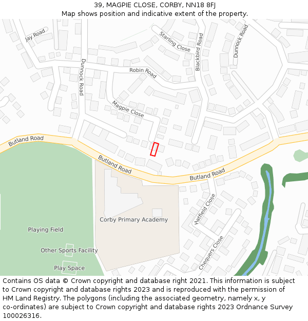 39, MAGPIE CLOSE, CORBY, NN18 8FJ: Location map and indicative extent of plot