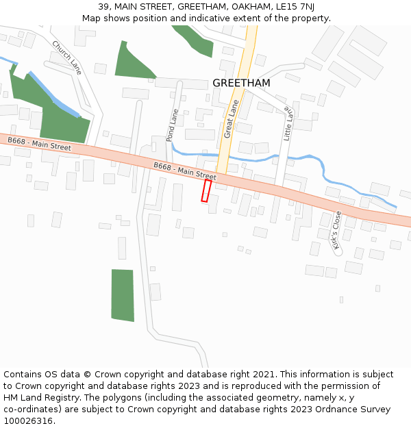 39, MAIN STREET, GREETHAM, OAKHAM, LE15 7NJ: Location map and indicative extent of plot