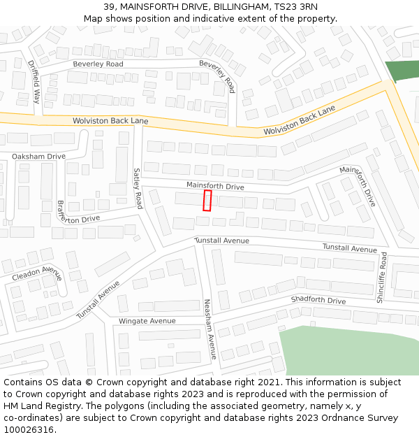 39, MAINSFORTH DRIVE, BILLINGHAM, TS23 3RN: Location map and indicative extent of plot