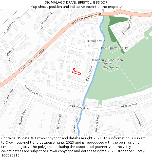 39, MALAGO DRIVE, BRISTOL, BS3 5DR: Location map and indicative extent of plot