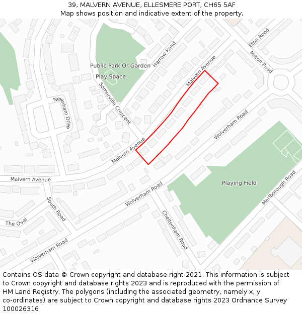 39, MALVERN AVENUE, ELLESMERE PORT, CH65 5AF: Location map and indicative extent of plot