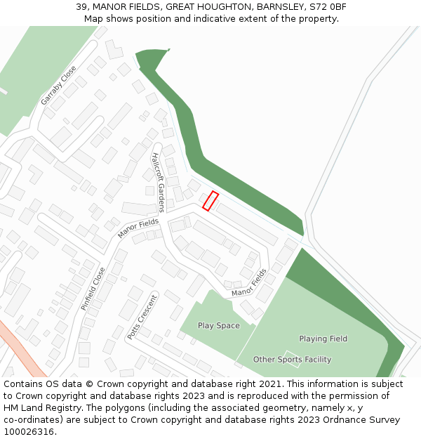 39, MANOR FIELDS, GREAT HOUGHTON, BARNSLEY, S72 0BF: Location map and indicative extent of plot