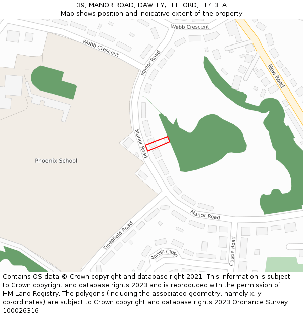 39, MANOR ROAD, DAWLEY, TELFORD, TF4 3EA: Location map and indicative extent of plot