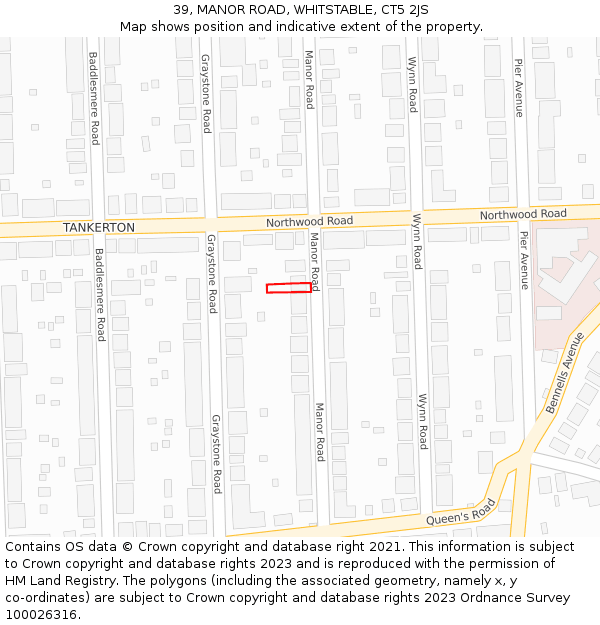 39, MANOR ROAD, WHITSTABLE, CT5 2JS: Location map and indicative extent of plot