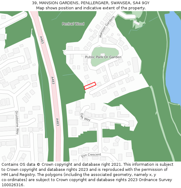 39, MANSION GARDENS, PENLLERGAER, SWANSEA, SA4 9GY: Location map and indicative extent of plot