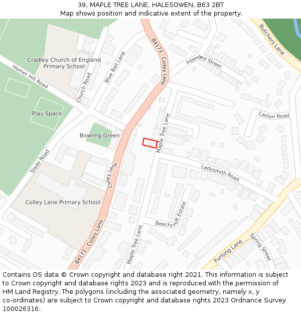 39, MAPLE TREE LANE, HALESOWEN, B63 2BT: Location map and indicative extent of plot