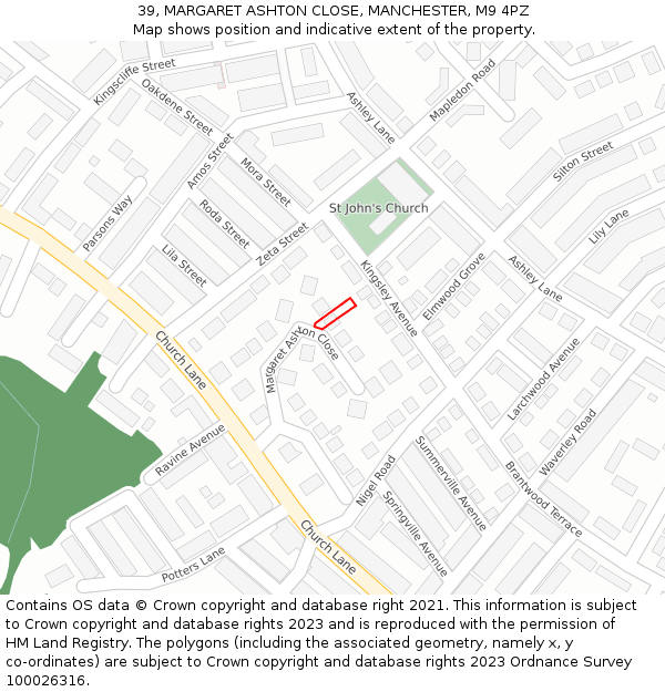 39, MARGARET ASHTON CLOSE, MANCHESTER, M9 4PZ: Location map and indicative extent of plot