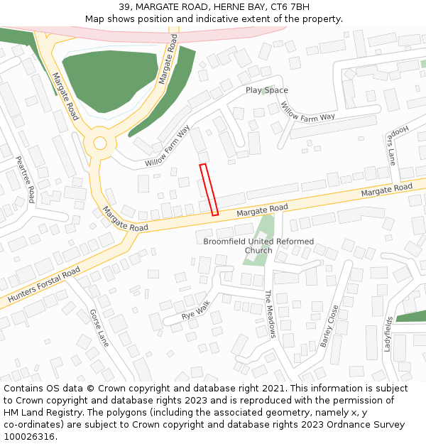 39, MARGATE ROAD, HERNE BAY, CT6 7BH: Location map and indicative extent of plot