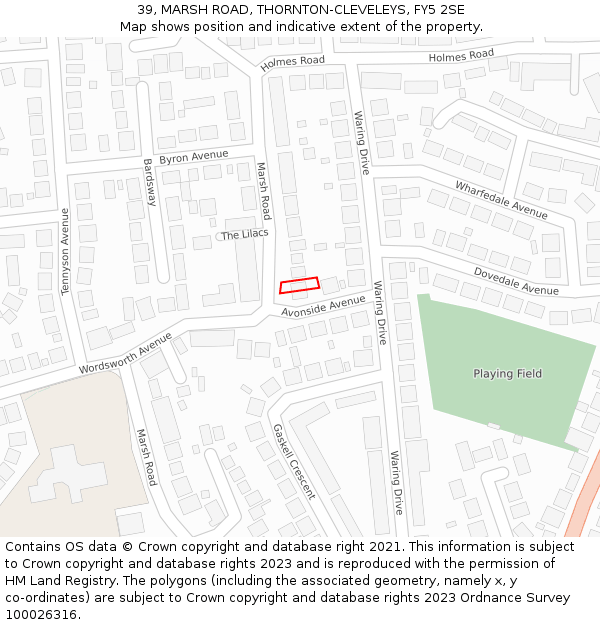 39, MARSH ROAD, THORNTON-CLEVELEYS, FY5 2SE: Location map and indicative extent of plot