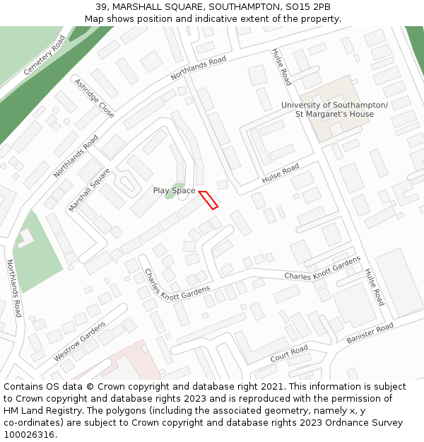 39, MARSHALL SQUARE, SOUTHAMPTON, SO15 2PB: Location map and indicative extent of plot