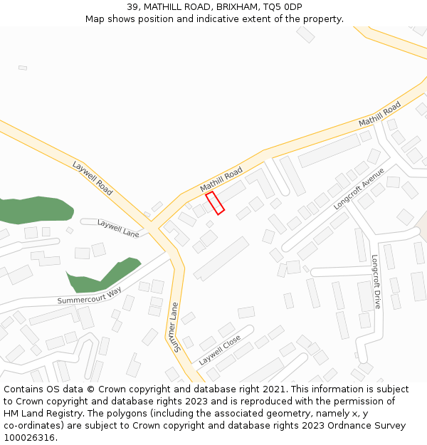 39, MATHILL ROAD, BRIXHAM, TQ5 0DP: Location map and indicative extent of plot