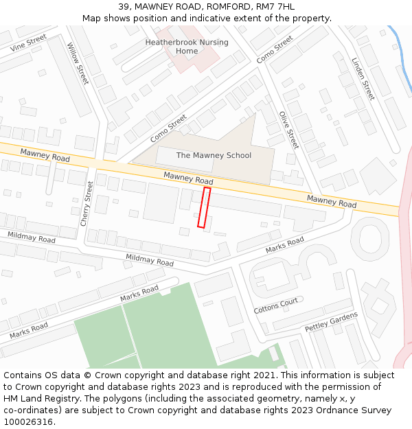 39, MAWNEY ROAD, ROMFORD, RM7 7HL: Location map and indicative extent of plot