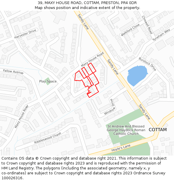 39, MAXY HOUSE ROAD, COTTAM, PRESTON, PR4 0DR: Location map and indicative extent of plot