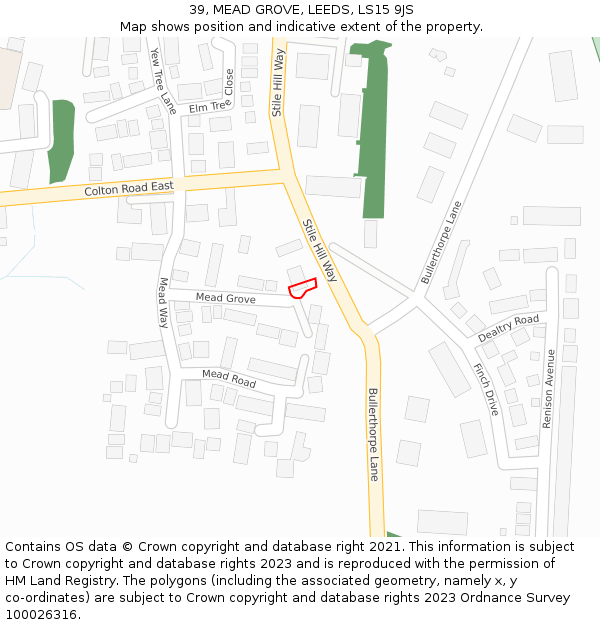 39, MEAD GROVE, LEEDS, LS15 9JS: Location map and indicative extent of plot