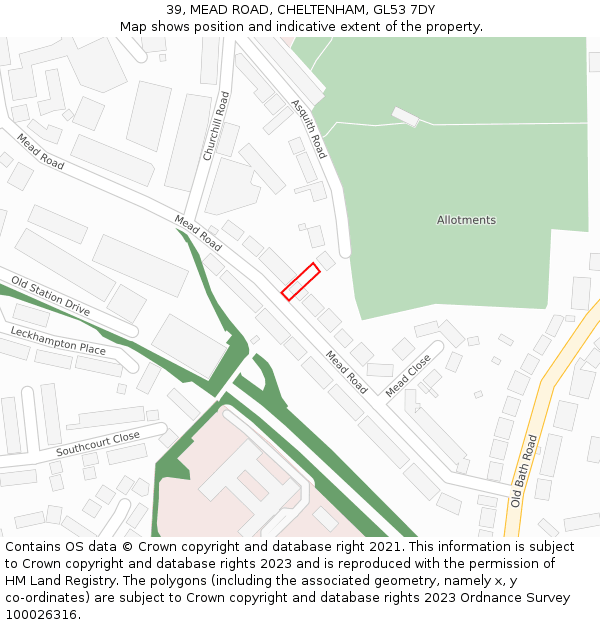 39, MEAD ROAD, CHELTENHAM, GL53 7DY: Location map and indicative extent of plot