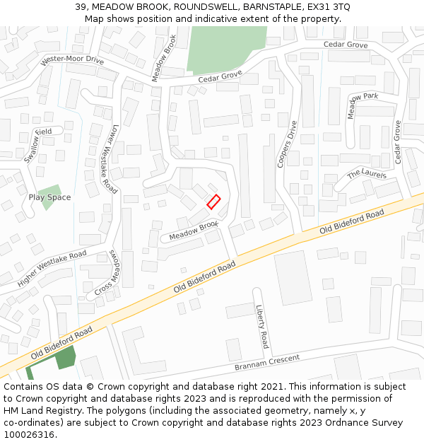 39, MEADOW BROOK, ROUNDSWELL, BARNSTAPLE, EX31 3TQ: Location map and indicative extent of plot