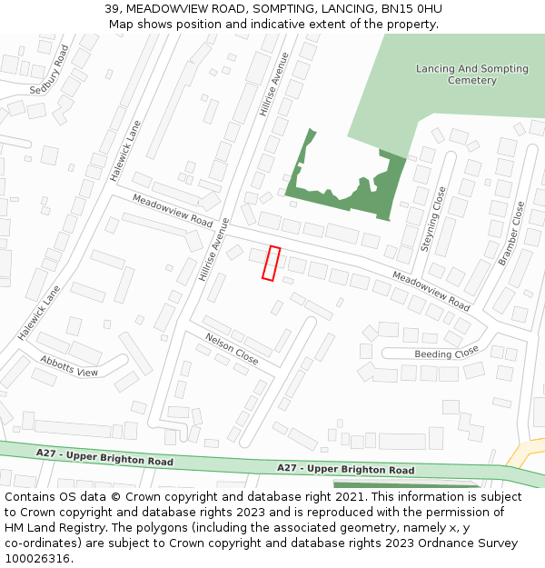 39, MEADOWVIEW ROAD, SOMPTING, LANCING, BN15 0HU: Location map and indicative extent of plot