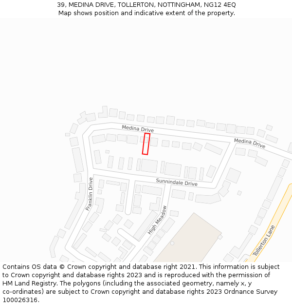 39, MEDINA DRIVE, TOLLERTON, NOTTINGHAM, NG12 4EQ: Location map and indicative extent of plot