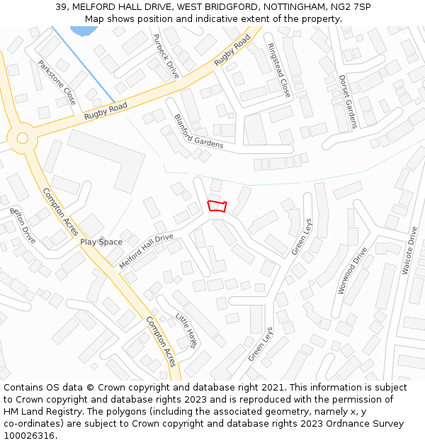 39, MELFORD HALL DRIVE, WEST BRIDGFORD, NOTTINGHAM, NG2 7SP: Location map and indicative extent of plot