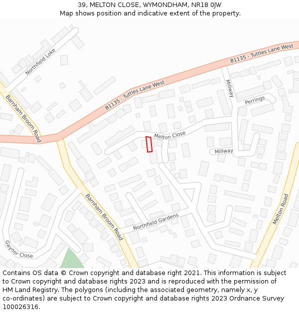 39, MELTON CLOSE, WYMONDHAM, NR18 0JW: Location map and indicative extent of plot