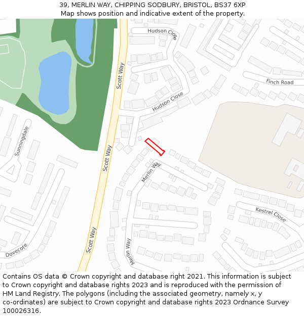 39, MERLIN WAY, CHIPPING SODBURY, BRISTOL, BS37 6XP: Location map and indicative extent of plot