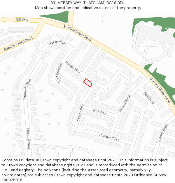39, MERSEY WAY, THATCHAM, RG18 3DL: Location map and indicative extent of plot