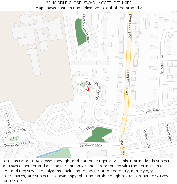 39, MIDDLE CLOSE, SWADLINCOTE, DE11 0EF: Location map and indicative extent of plot