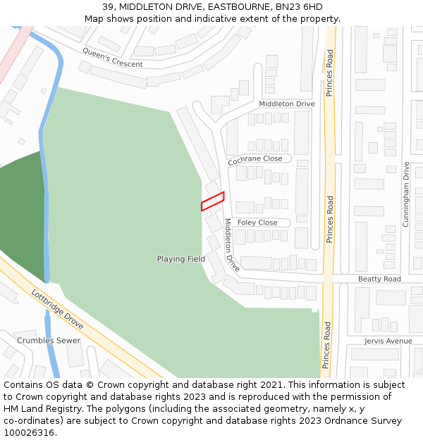 39, MIDDLETON DRIVE, EASTBOURNE, BN23 6HD: Location map and indicative extent of plot