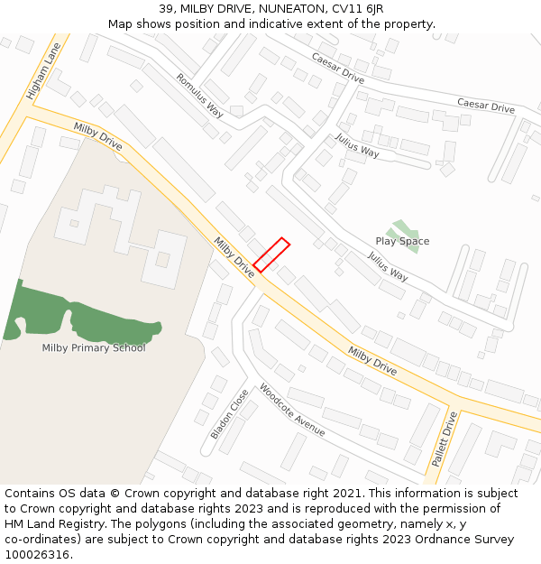 39, MILBY DRIVE, NUNEATON, CV11 6JR: Location map and indicative extent of plot
