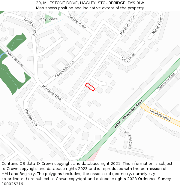 39, MILESTONE DRIVE, HAGLEY, STOURBRIDGE, DY9 0LW: Location map and indicative extent of plot