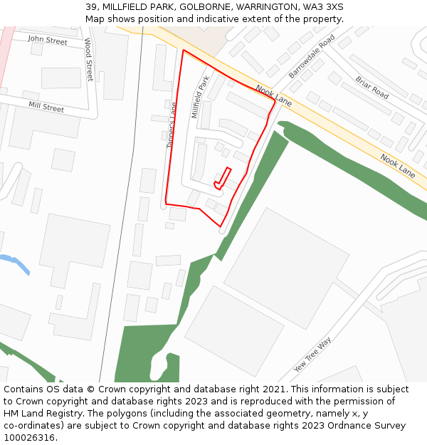 39, MILLFIELD PARK, GOLBORNE, WARRINGTON, WA3 3XS: Location map and indicative extent of plot