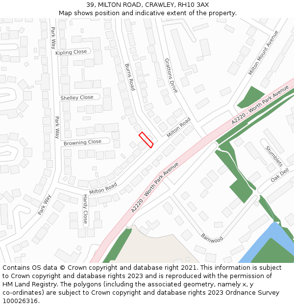 39, MILTON ROAD, CRAWLEY, RH10 3AX: Location map and indicative extent of plot