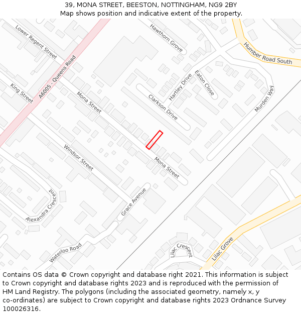 39, MONA STREET, BEESTON, NOTTINGHAM, NG9 2BY: Location map and indicative extent of plot