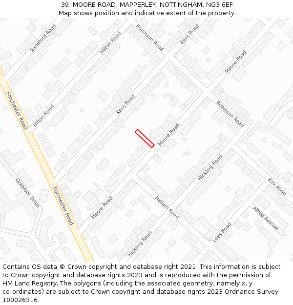 39, MOORE ROAD, MAPPERLEY, NOTTINGHAM, NG3 6EF: Location map and indicative extent of plot