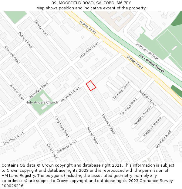 39, MOORFIELD ROAD, SALFORD, M6 7EY: Location map and indicative extent of plot