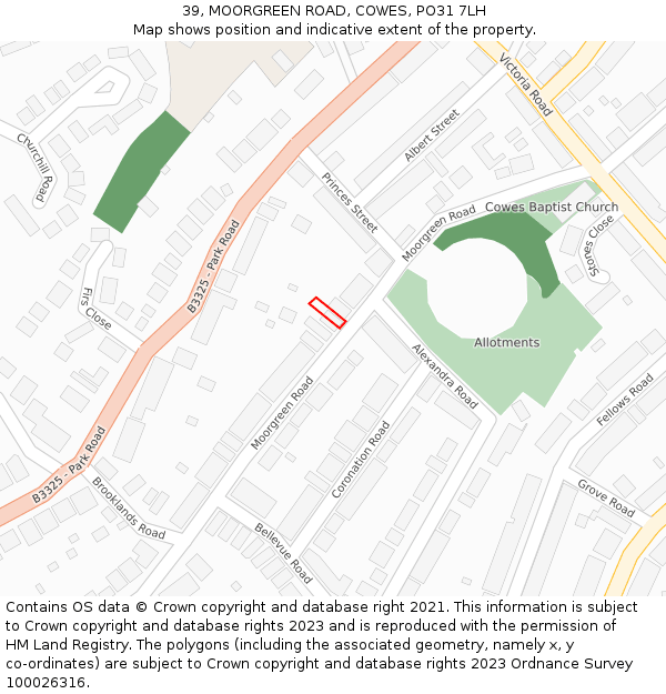 39, MOORGREEN ROAD, COWES, PO31 7LH: Location map and indicative extent of plot