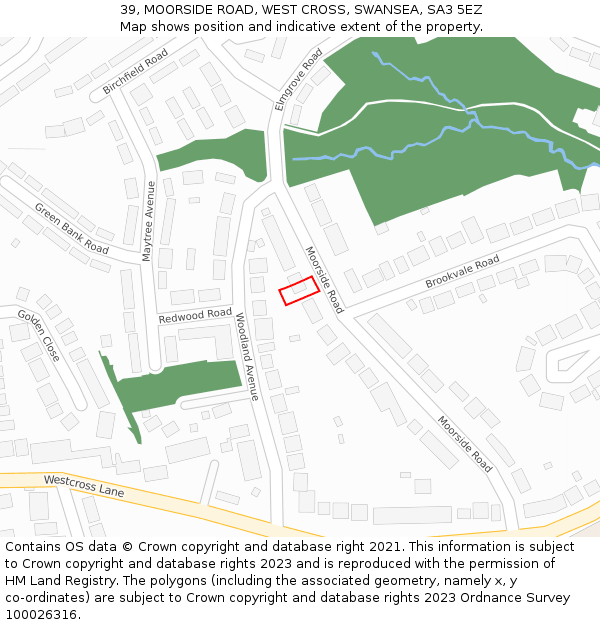 39, MOORSIDE ROAD, WEST CROSS, SWANSEA, SA3 5EZ: Location map and indicative extent of plot