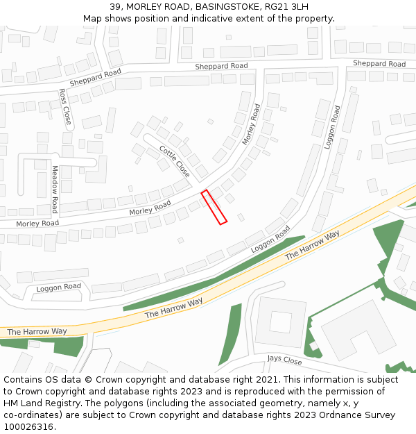 39, MORLEY ROAD, BASINGSTOKE, RG21 3LH: Location map and indicative extent of plot