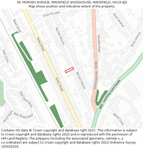 39, MORVEN AVENUE, MANSFIELD WOODHOUSE, MANSFIELD, NG19 9JQ: Location map and indicative extent of plot