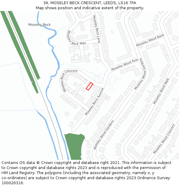 39, MOSELEY BECK CRESCENT, LEEDS, LS16 7FA: Location map and indicative extent of plot