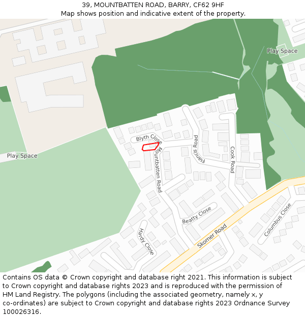 39, MOUNTBATTEN ROAD, BARRY, CF62 9HF: Location map and indicative extent of plot