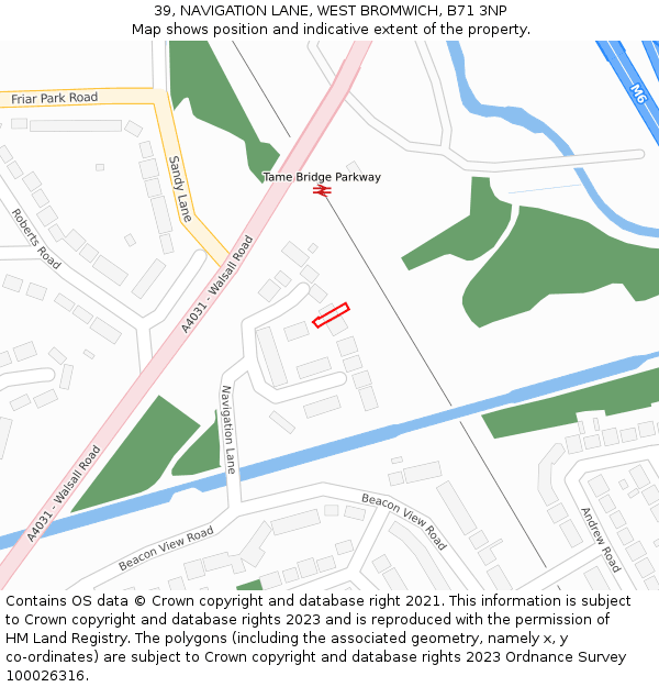 39, NAVIGATION LANE, WEST BROMWICH, B71 3NP: Location map and indicative extent of plot