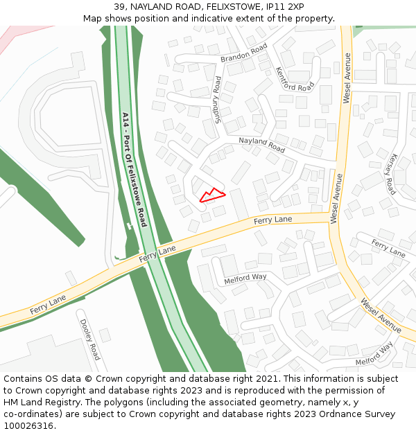 39, NAYLAND ROAD, FELIXSTOWE, IP11 2XP: Location map and indicative extent of plot