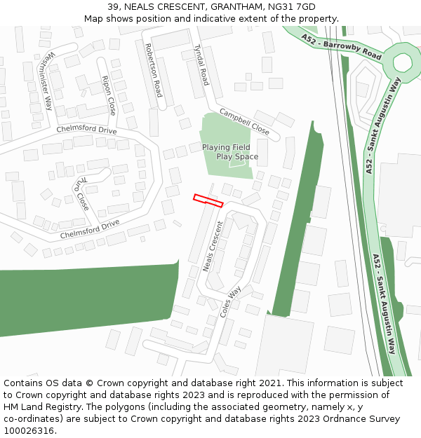 39, NEALS CRESCENT, GRANTHAM, NG31 7GD: Location map and indicative extent of plot