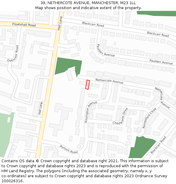 39, NETHERCOTE AVENUE, MANCHESTER, M23 1LL: Location map and indicative extent of plot