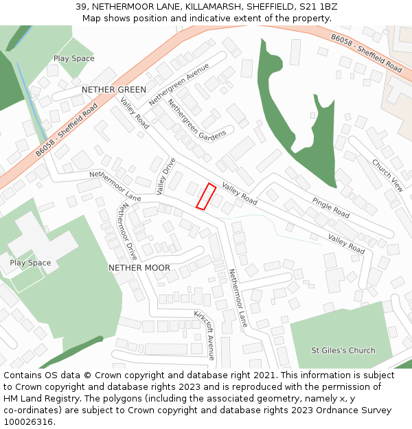 39, NETHERMOOR LANE, KILLAMARSH, SHEFFIELD, S21 1BZ: Location map and indicative extent of plot